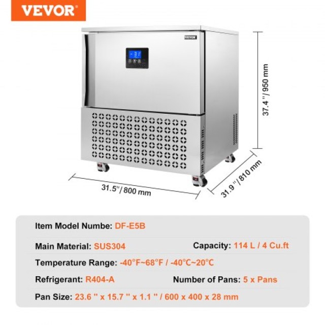 VEVOR  Καταψύκτης 114L 5 Δίσκων για Θαλασσινά/Παγωτό  HXSDJ120L40CYPUSPV2