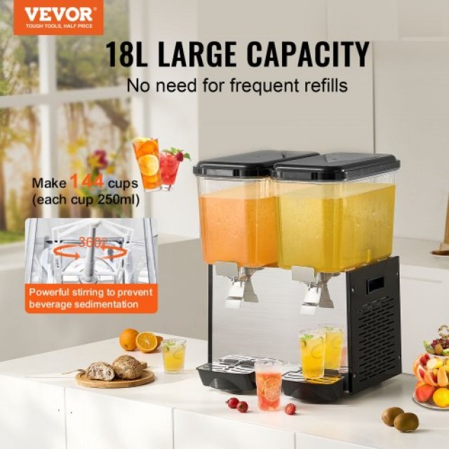 VEVOR  Εμπορικός Διανομέας Ποτών 18L x 2 Δεξαμενές Κρύου Χυμού SYYL...