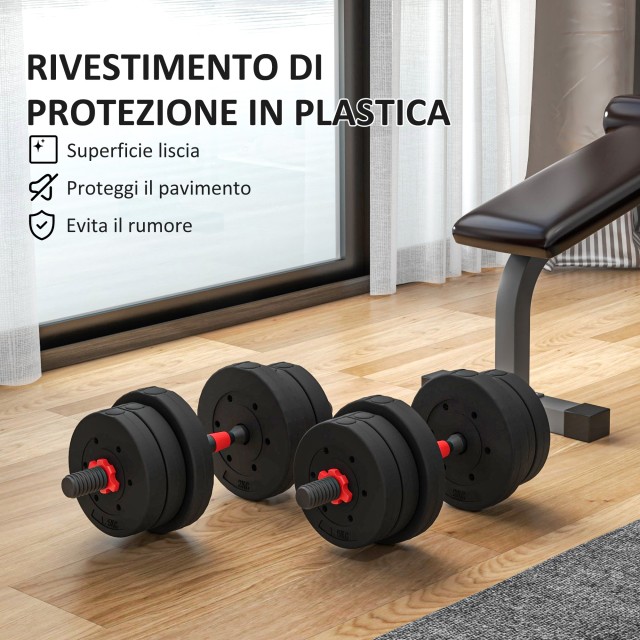 HOMCOM Σετ 2 Βάρη με 12 Δίσκους 20kg, Συνδετήρα, Ατσάλι, HDPE, Άμμο, Μαύρο A91-143V01BK
