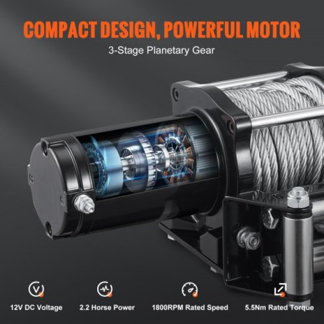 Ηλεκτρικό Βίντσι VEVOR 12V 4500 lb με Ατσάλινο Σχοινί και Ασύρματο Τηλεχειριστήριο  GSSJPGSSYCYCAZZ41V9