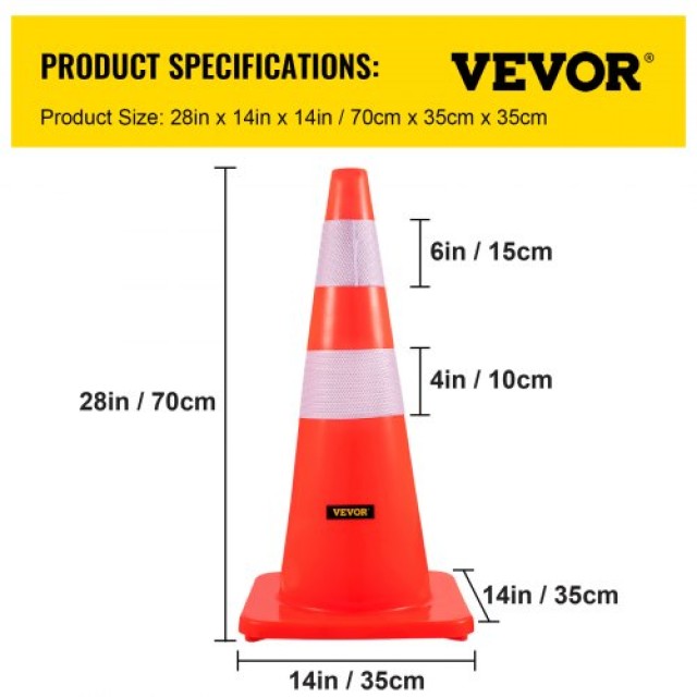 Κώνοι Ασφαλείας VEVOR, 28 in/73 cm, 12 Τεμ, Πορτοκαλί με Αντανακλαστικές Ταινίες και Βάση, για Κυκλοφορία και Σχολεία  AQZYCQ2812PC1BVA3V0