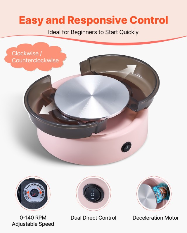 VEVOR Ηλεκτρικός Τροχός Κεραμικής για Παιδιά με Ροζ Πλάκα 158 mm ET...