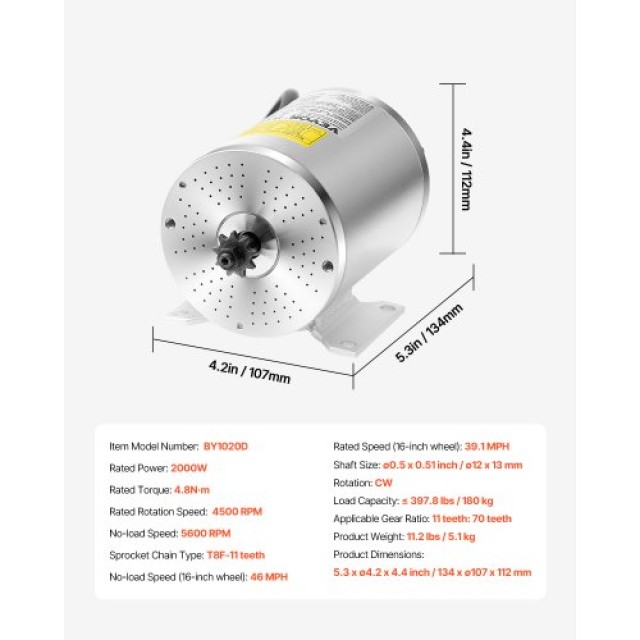 VEVOR Σετ Ηλεκτρικού Κινητήρα 2000W Brushless DC 60V 4500rpm με Αναβαθμισμένο Ελεγκτή ZLWSDJTJ2000DDB9UV9