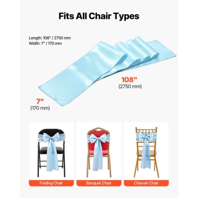 VEVOR Σατέν Κορδέλες Καρεκλών 100 τεμάχια σε Ανοιχτό Μπλε, Διάσταση...