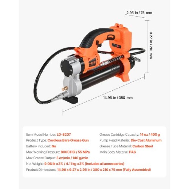 VEVOR Ασύρματο Πιστόλι Γράσου 8000 PSI 20V (Μόνο Εργαλείο) WSHYQLJD...