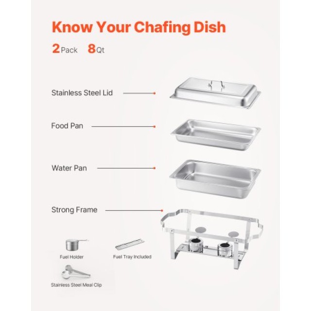 VEVOR 8 Qt 2 Pack Rectangle Chafing Dish Set ZFXBXGSTGK2J9NBC2V0