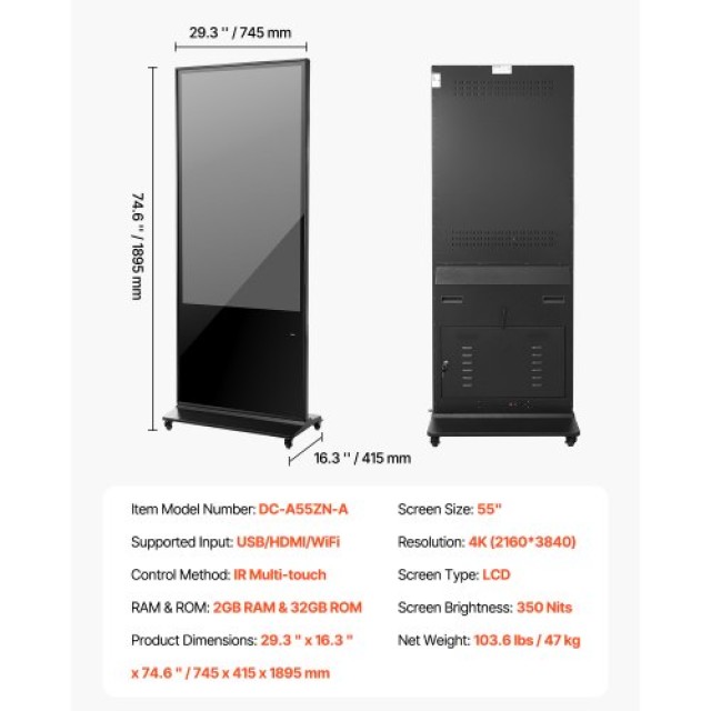 VEVOR 55 Ψηφιακή Οθόνη Αφής 4K UHD Δάπεδο Kiosk CPKDZGGT4K558KB0LV2