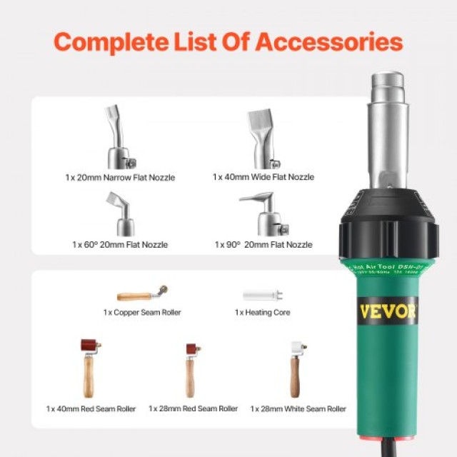 VEVOR  Πλαστικός Συγκολλητής Θερμού Αέρα 1600W με 9 Αξεσουάρ  PVCBR...