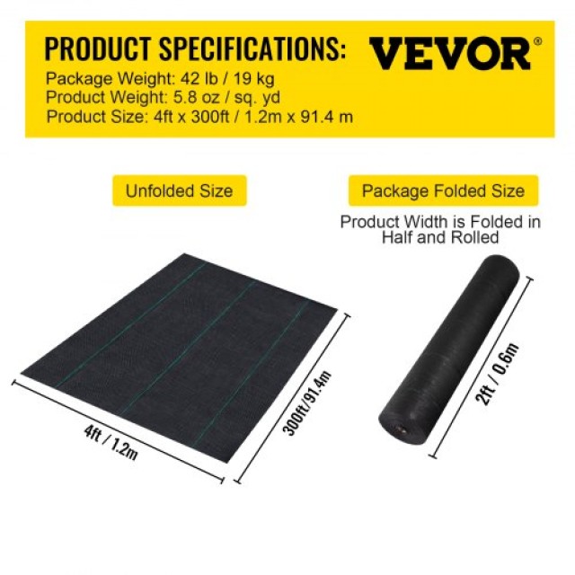 VEVOR Υφασμάτινο Κάλυμμα Εδάφους 5.8oz 4x 300 Ματ Κήπου  FCBY43005.8OZWK6GV0
