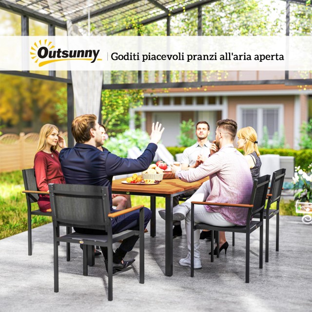 Outsunny Σετ Κήπου 7 Τεμαχίων με Τραπέζι Φαγητού και 6 Στοιβαζόμενε...