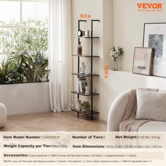 VEVOR  Ράφι Τετράγωνου Σωλήνα 5 Επιπέδων 44x30εκ Τοίχου για Υπνοδωμάτιο JSGZWJFGHMBHGMXTKV0