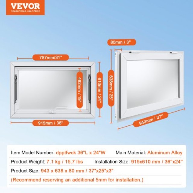 VEVOR  Παράθυρο Σερβιρίσματος 36x24 με Τέντα για Φορτηγό Φαγητού  W...