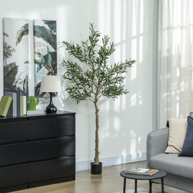HOMCOM Τεχνητή Ελιά 180cm Ύψος με 900 Φύλλα & 40 Ελιές σε Γλάστρα -...