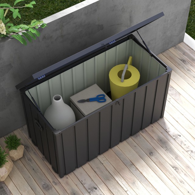 Πάγκος αποθήκευσης Outsunny 450L με 2 τροχούς και λαβές, σε ατσάλι και PP, 125,5x61,5x70 cm, Σκούρο Γκρι 84G-326V00BK