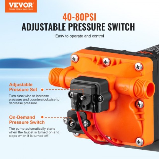 VEVOR Αντλία Διαφράγματος Νερού 13.25 Λίτρων, 55 PSI για RV, Σκάφη ...