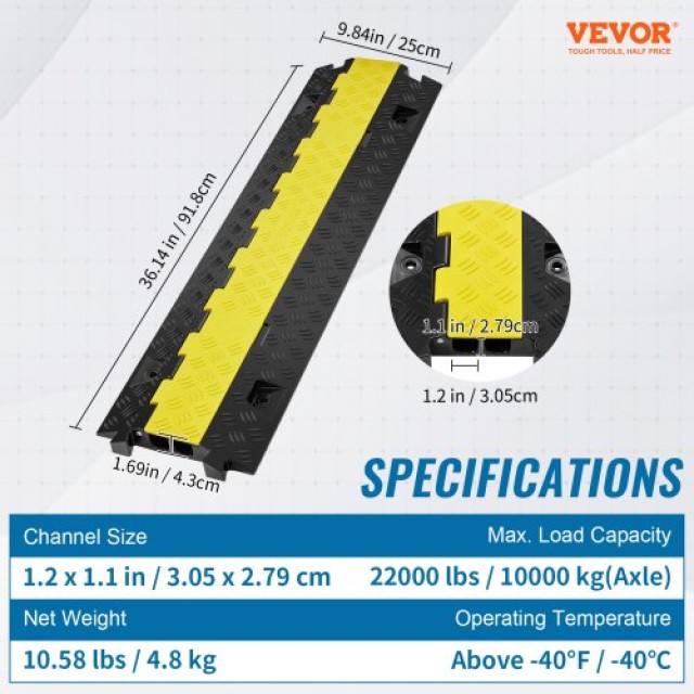 VEVOR Προστατευτικό Καλωδίων 2 Καναλιών, 10 τόνων, TPU, για Εσωτερι...