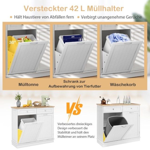 Costway Λευκός Αναδιπλούμενος Κάδος Απορριμμάτων 42 Λίτρων με Ασφαλ...