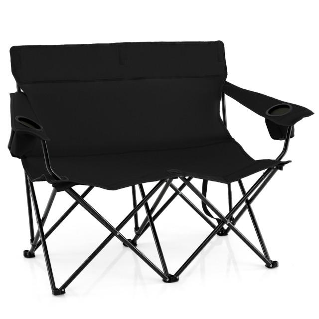 Costway Διθέσια Καρέκλα Camping 132x66x96 cm με Υψηλή Πλάτη και Πλατιά Μπράτσα & Τσάντα Μεταφοράς Μαύρο NP12404DK