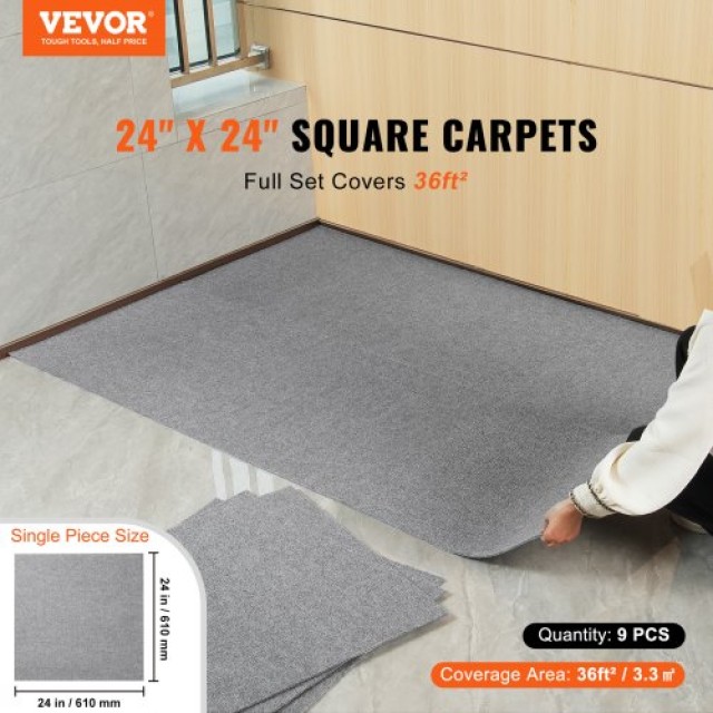 VEVOR Αυτοκόλλητα Πλακάκια Χαλιού 24x24, 9 Τεμάχια, Ανοιχτό Γκρι  ZZFKDT2424YCAK994V0
