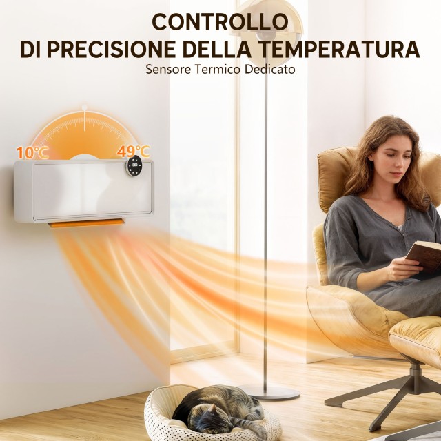 HOMCOM Ηλεκτρική Κεραμική Σόμπα Τοίχου 2000W με 3 Λειτουργίες, Ρυθμ...