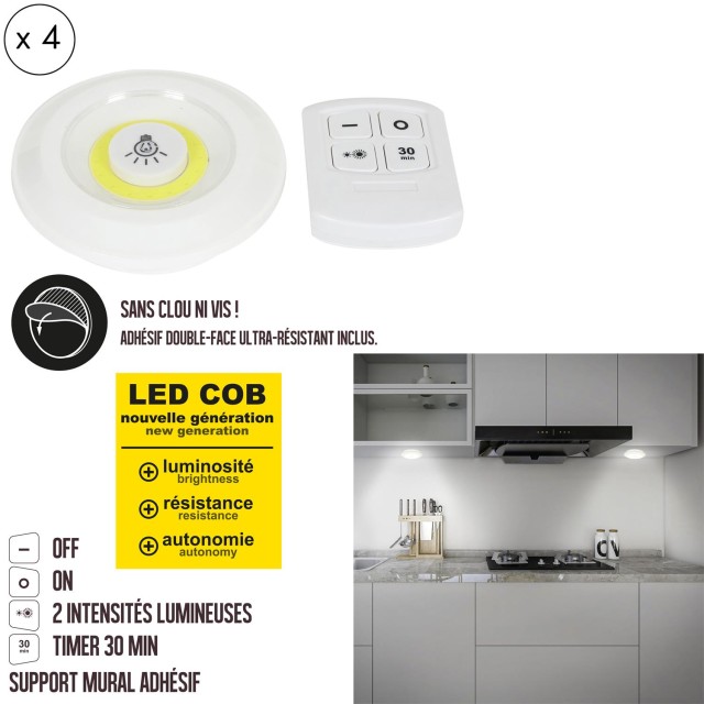 JE CHERCHE UNE IDEE Σετ 4 Αυτοκόλλητα LED Φωτιστικά Ραφιών με Dimme...