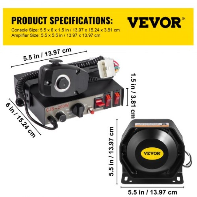 Δέσμη Σειρήνας VEVOR 8 Ήχων, 200W με Σύστημα MIC για Οχήματα Έκτακτ...