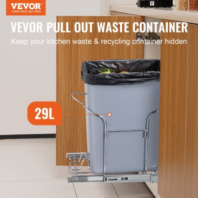 VEVOR Κάδος Απορριμμάτων 29L, Υπομονάδα Κουζίνας με Συρόμενο Μηχανι...