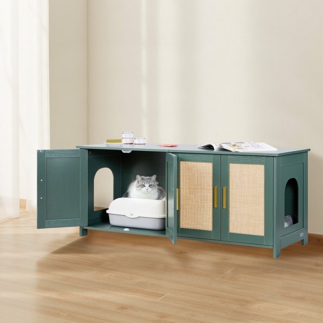 VEVOR Κρυφό Κουτί Λεκάνης Γάτας με Ρατάν Πόρτες και Ρετρό Σχεδιασμό...