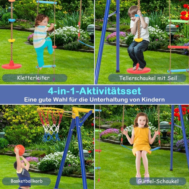 Costway  Πολυλειτουργικό Σετ Κούνιας 4-σε-1 με Μπασκέτα, Σκάλα Αναρρίχησης και Ρυθμιζόμενες Κούνιες για Παιδιά NP11344YE