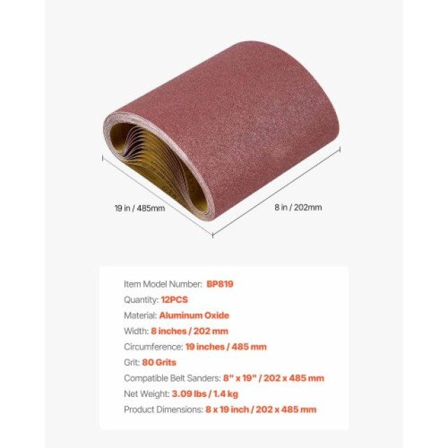 VEVOR Ταινίες Λείανσης 202mm x 485mm, 80 Κόκκοι Αλουμινίου Οξειδίου...