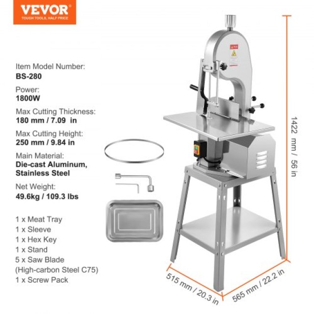 Ηλεκτρικό Πριόνι Κρέατος 1800W VEVOR για Επαγγελματική Χρήση  LDSJRJ2200WLXQZ6AV2