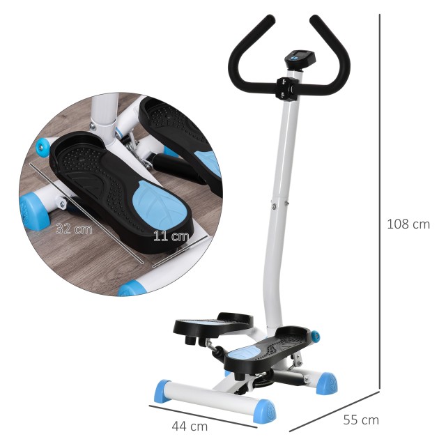 HOMCOM Stepper με τιμόνι, οθόνη LCD και αντιολισθητικά πετάλια, 55x44x108 εκ., λευκό και μπλε A90-263BU