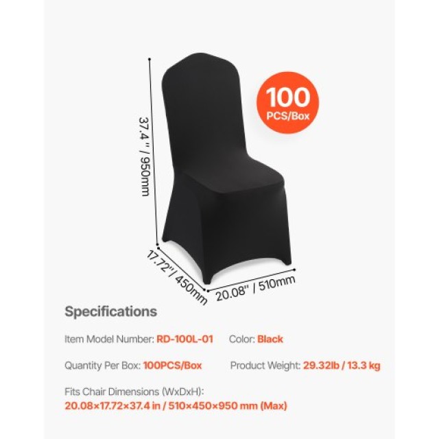 VEVOR Μαύρα Καλύμματα Καρεκλών 100 τμχ, Ελαστικά Καλύμματα Πολυεστε... VEVOR Μαύρα Καλύμματα Καρεκλών 100 τμχ, Ελαστικά Καλύμματα Πολυεστε...