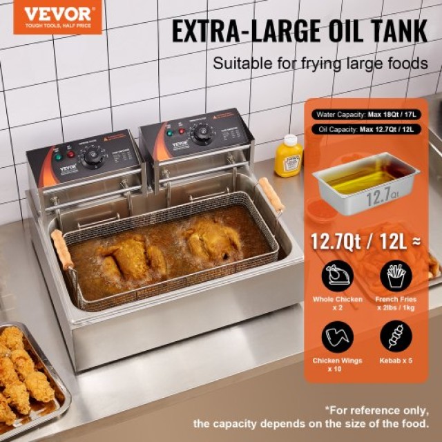 VEVOR Επαγγελματική Ηλεκτρική Φριτέζα 2500W 12L Ανοξείδωτη Αναβάθμι...