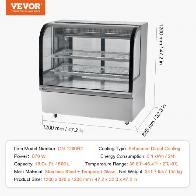 VEVOR  Ψυγείο Βιτρίνα Αρτοποιίας 18 cu ft/505L 2 Επιπέδων SSZSJLDHX18CQBN40V2