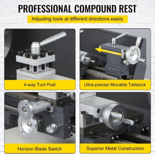 VEVOR Μίνι Τόρνος Μετάλλων 750W 8x16, Μεταβλητές Ταχύτητες, 4-Σιαγό... VEVOR Μίνι Τόρνος Μετάλλων 750W 8x16, Μεταβλητές Ταχύτητες, 4-Σιαγό...