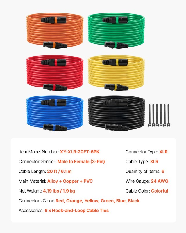 VEVOR Σετ 6 Καλωδίων XLR 6.1μ με Χρυσές Συνδέσεις για Μικρόφωνα/Ηχε... VEVOR Σετ 6 Καλωδίων XLR 6.1μ με Χρυσές Συνδέσεις για Μικρόφωνα/Ηχε...