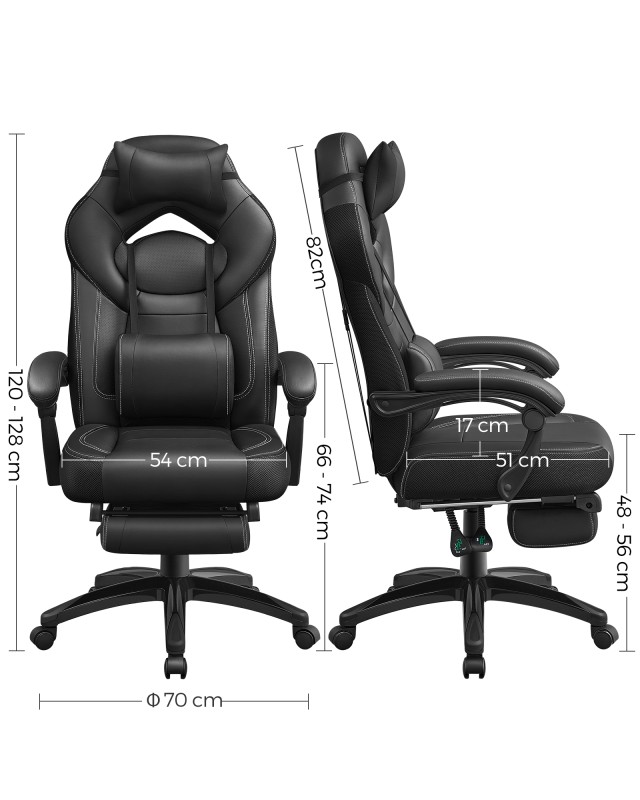 SONGMICS Εργονομική Καρέκλα Gaming & Γραφείου με Υποπόδιο, Μαύρο,OBG077B01 