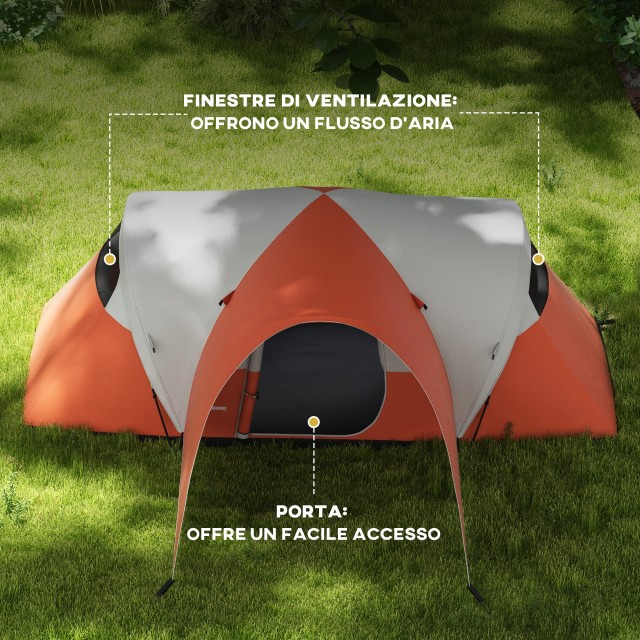 Σκηνή Camping Outsunny 5-6 ατόμων με βεράντα, 3000mm Αδιάβροχη με τσάντα μεταφοράς, πορτοκαλί A20-396V00OG