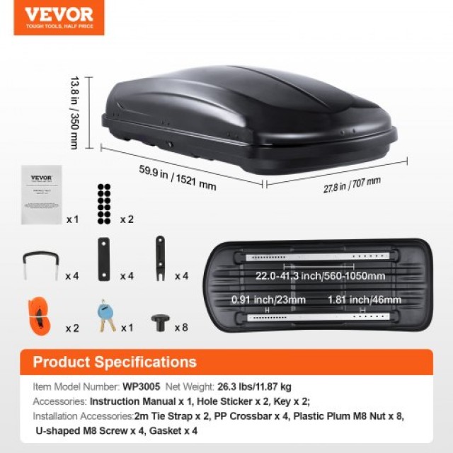 VEVOR Μπαγκαζιέρα Οροφής 8 Κυβικών Ποδιών ABS για SUV & Αυτοκίνητα  CDXLXHS8LFYCRA5XPV0