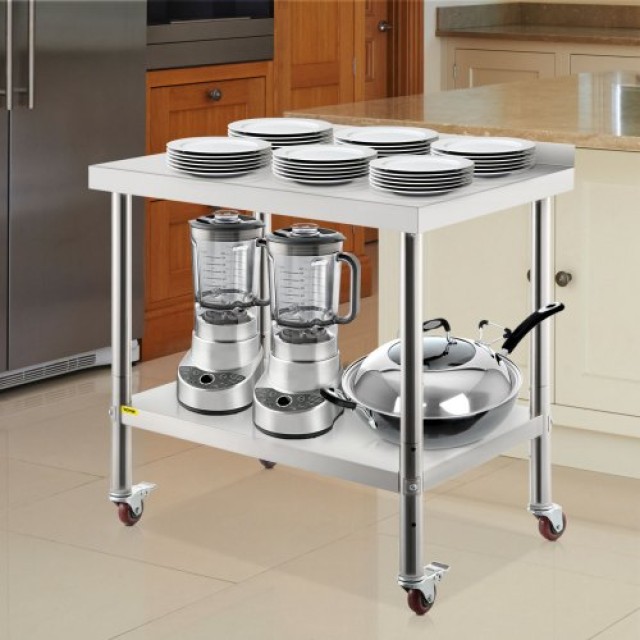 VEVOR  Τραπέζι Εργασίας Ανοξείδωτο με Ρόδες 30x24x35, 440lbs, Ρυθμιζόμενο Ράφι & Πλάτη BXGYDGZ302435N0U7V0