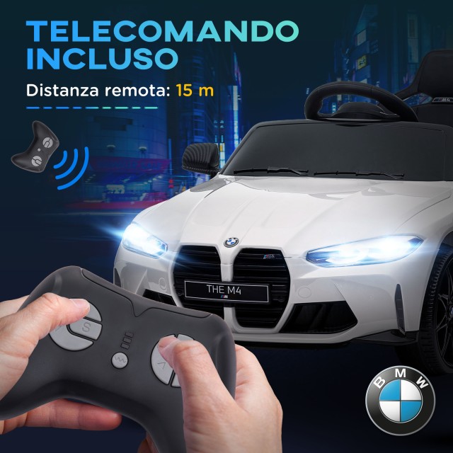 AIYAPLAY Ηλεκτρικό Αυτοκίνητο για Παιδιά με Άδεια BMW M4 με Τηλεχειριστήριο Κόρνα και Φώτα 108x69.5x51 εκ Λευκό370-311V90WT
