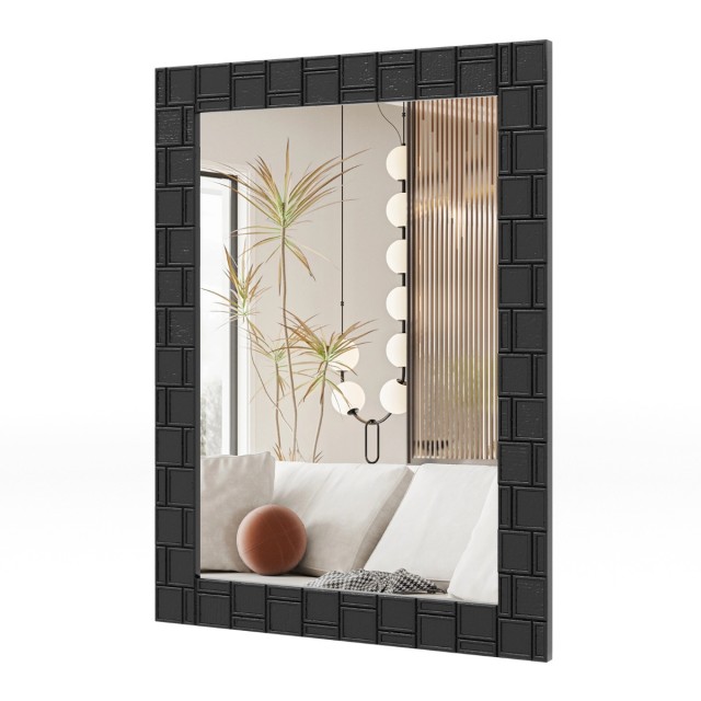 Costway Καθρέφτης τοίχου 80 x 60 cm από ξύλο καουτσουκόδεντρου με ξύλινο πλαίσιο Καθρέφτης μπάνιου Καθρέφτης καλλυντικών Μαύρος JV11863DK