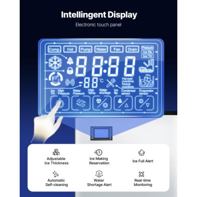 VEVOR Εμπορική Παγομηχανή 500LBS/24H & 250LBS Αποθήκευση Αυτοκαθαρι...
