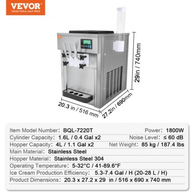 Μηχανή Παγωτού VEVOR 20L/H 3 Γεύσεων Επιτραπέζια  TMSRBQLJAJWSYC2RIV2