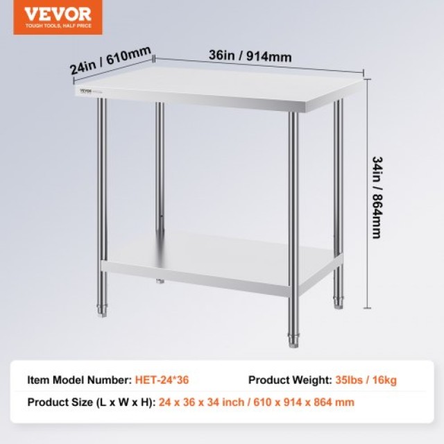 Επαγγελματικός Πάγκος Εργασίας VEVOR 24x36x34in από Ανοξείδωτο Ατσά...