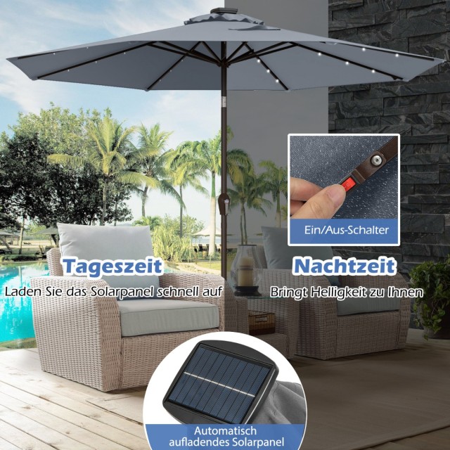 Costway Ηλιακή Ομπρέλα με LED Φωτισμό και Ρυθμιζόμενη Κλίση για Μπα...