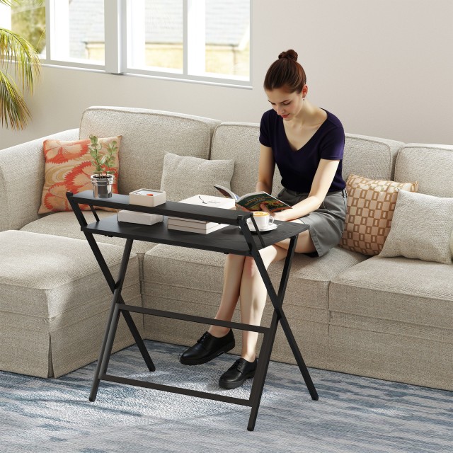 HOMCOM Πτυσσόμενο Γραφείο με Ράφι για Οθόνη, 81.5x62x86.5 εκ., Μαύρο 836-607V81BK