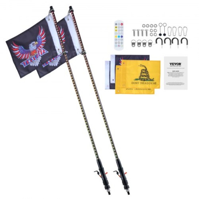 VEVOR Φωτιστικό LED Μαστίγιο 2PCS 3FT RGB με Σημαία και Τηλεχειριστ...