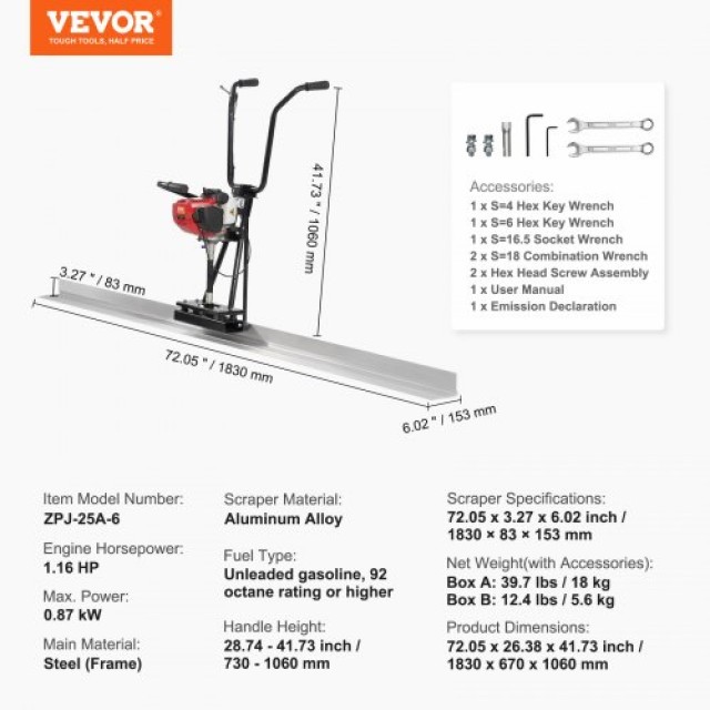 Συσκευή Δόνησης Σκυροδέματος VEVOR με 1830mm Αλουμινένια Ράβδο  DLSHNTFZ135HW6BF8V0